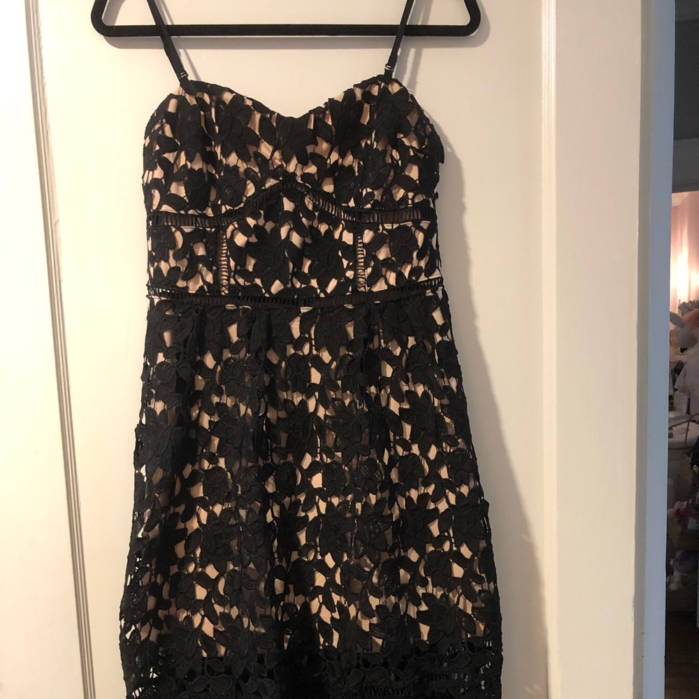 Midi, black lace cocktail dress. Size M.